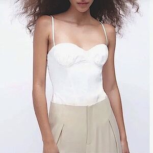 Zara Linen Blend Corset Bodysuit in Ivory size Medium